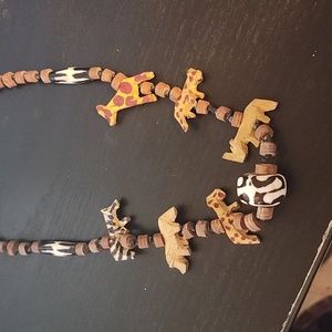 Handmade 24" Carved Wooden Hand Painted Beaded South African ANIMAL NECKLACE
